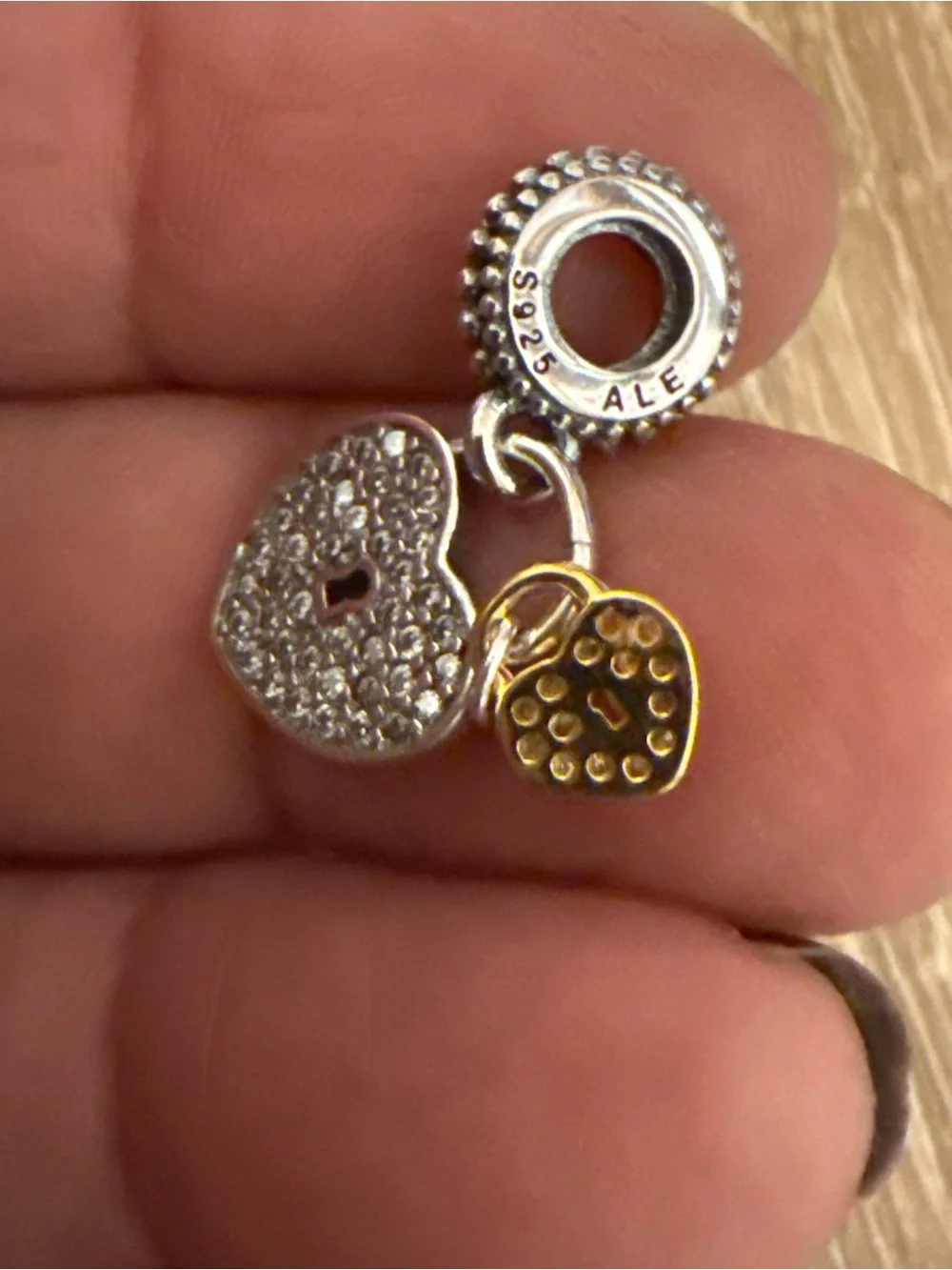 Pandora Two-Tone Heart Lock Dangle Charm - Silver & Gold